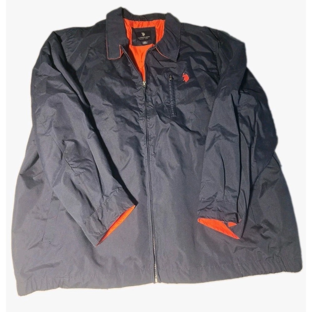 US Polo Assn Jacket Mens 3XL Blue Windbreaker Full Zip High Contrast Red